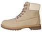 Beige enkellaars met veters en een bont gevoerde rand.