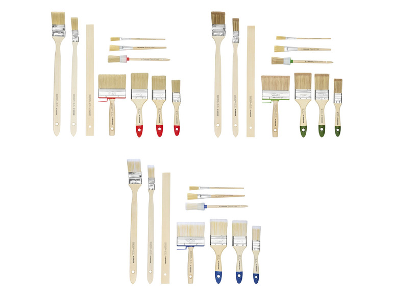 Assortiment Parkside verfkwasten, waaronder brede en smalle kwasten.