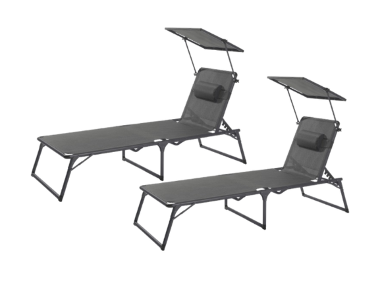 LIVARNO® Set de 2 chaises longues aluminium »Houston« avec pare-soleil