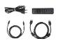 Een Silvercrest-afstandsbediening, een HDMI-kabel, een optische kabel en een netsnoer.