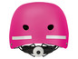 Un casque rose avec des bandes réfléchissantes