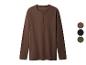 Bruin Henley-shirt met lange mouwen en drie kleuropties.