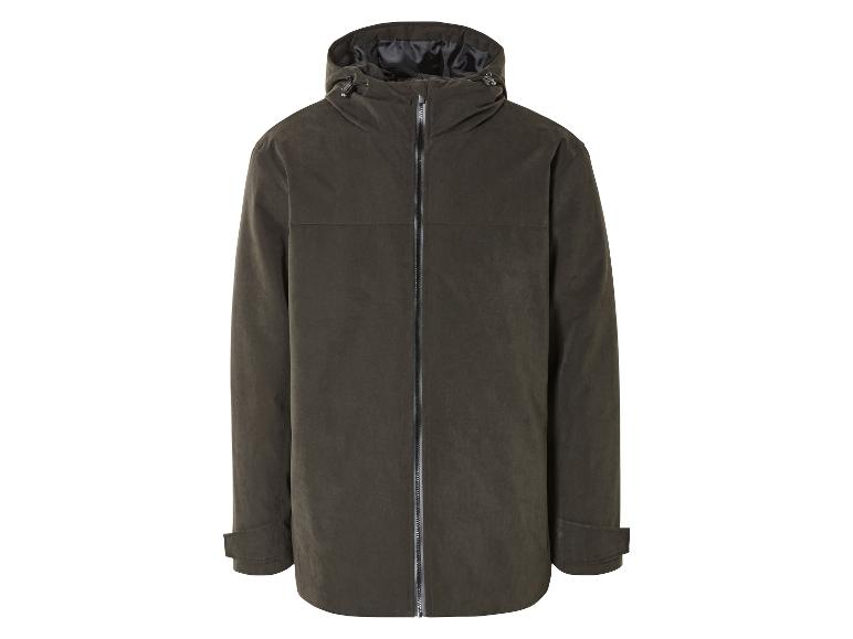 Veste verte à capuche et fermeture éclair.