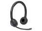 Een zwarte headset met microfoon voor telefoongesprekken.