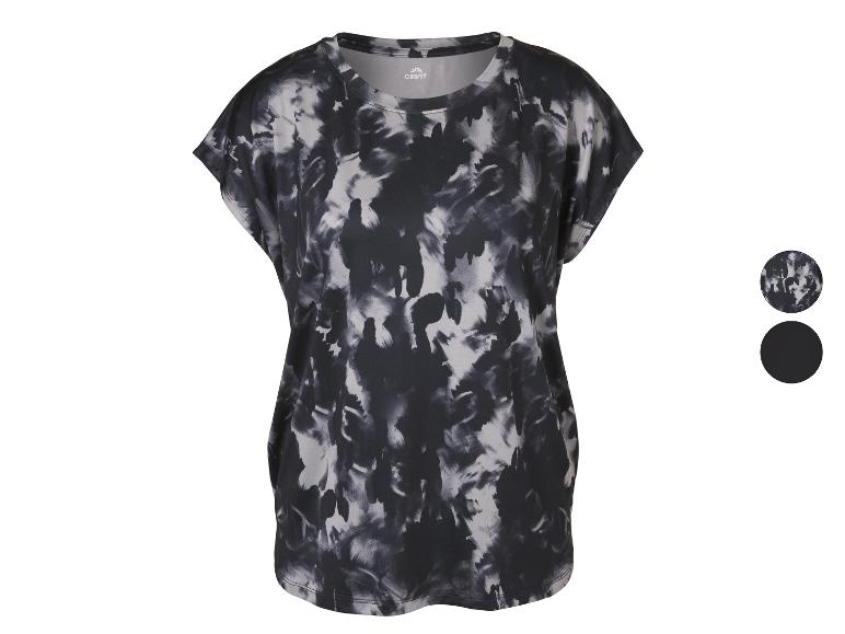 T-shirt de sport femme à motif tie-dye noir et blanc, avec options de couleur unie.