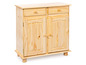 Een houten kast met twee deuren en twee lades.