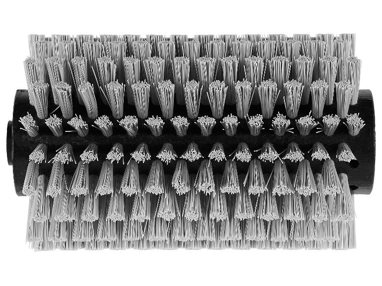 Cilindrische borstel met grijze haren voor industrieel reinigen.