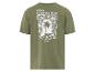 T-shirt vert olive avec impression palmier et design tropical.