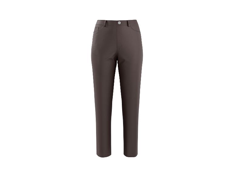 Pantalon femme marron foncé taille haute à jambes droites.