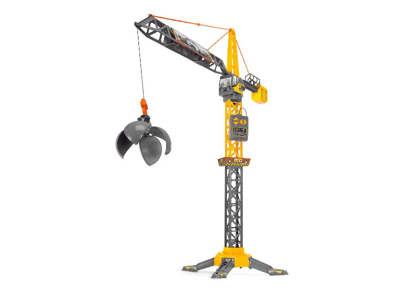 Grue jouet jaune et grise avec une pince