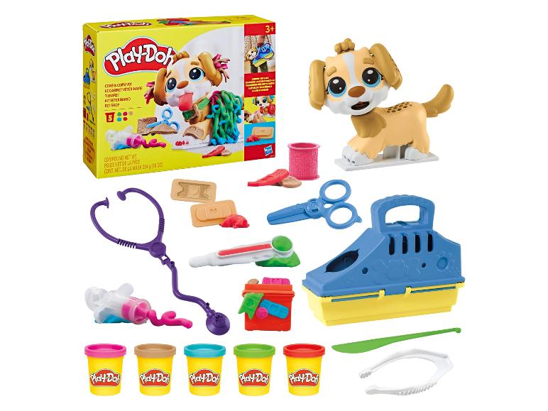 Play-Doh Care & Carry Vet : un kit vétérinaire avec un chiot, des outils et 5 pots de pâte à modeler.