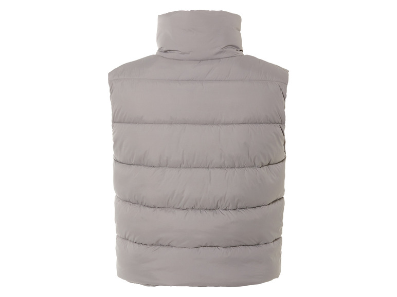 Een lichtgrijze gewatteerde bodywarmer