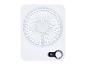 Ventilateur portable blanc avec affichage numérique indiquant 98% de batterie.