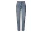 Jean bleu clair pour femme, coupe droite et taille haute.