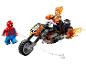 Lego set met Spider-Man, Ghost Rider en zijn vlammende motorfiets.