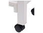 Witte houten plank met zwarte wielen.