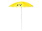 Gele Lidl strandparasol met een herhalend patroon.