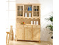 Een houten dressoir met glazen deuren en laden