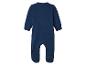 Grenouillère bleue pour bébé avec manches longues et pieds couverts.