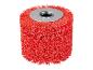 Brosse rouleau rouge pour ponceuse, avec poils abrasifs et centre métallique.