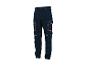 Parkside donkere denim werkbroek met oranje details en reflectoren.