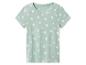 Mintgroen kinder T-shirt met wit madeliefjespatroon.