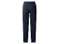 Donkerblauwe high-waist jeans met zichtbare stiksels, achteraanzicht.