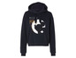 Een blauwe hoodie met Mickey Mouse print.