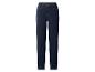 Donkerblauwe damesjeans met een klassieke pasvorm en lichtbruine stiksels.