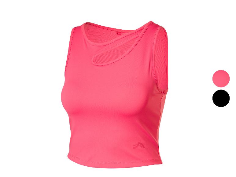 Haut de sport rose pour femme avec découpe et détails en maille.