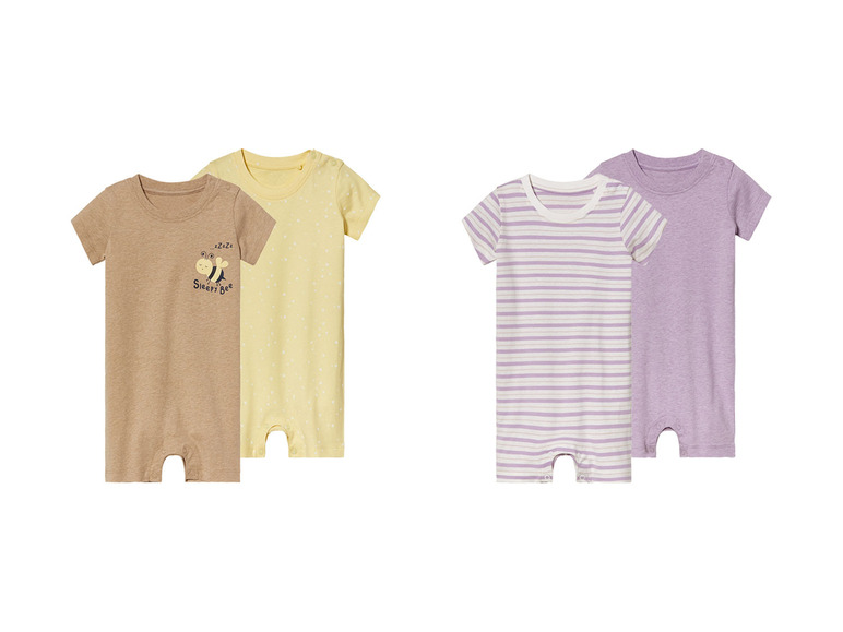 Bodies bébé en marron, jaune, blanc et violet à rayures.