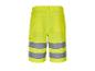 Shorts de sécurité jaune vif avec bandes réfléchissantes.