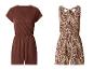 Deux combishorts femme : un marron à manches courtes et un beige à motif marron.