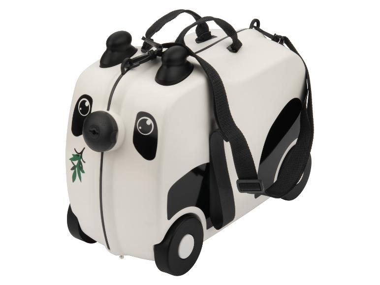 Wit-zwarte panda kinderkoffer met wielen en een riem