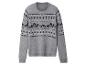 Grijze Fair Isle trui met berg- en geometrische motieven.