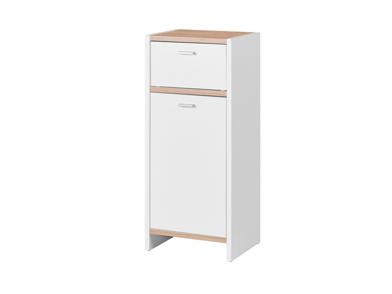 Witte kast met twee laden en een houten blad.