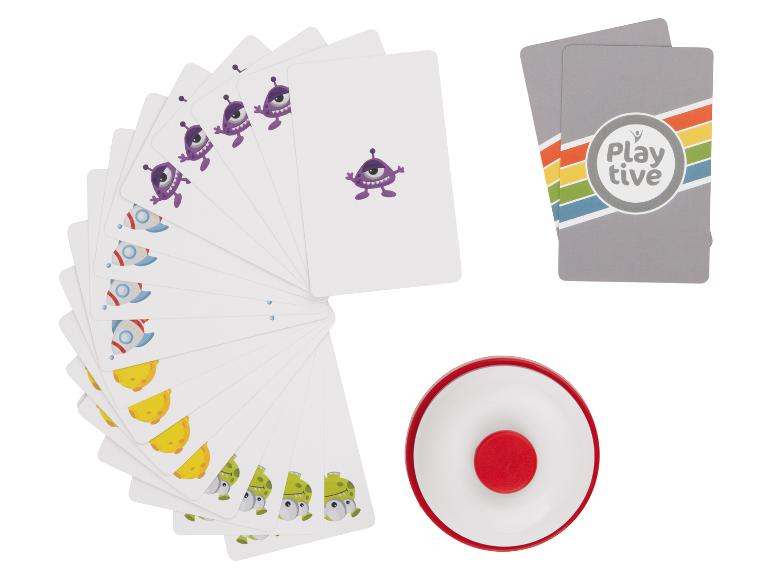 Kaarten met monsters, raketten en Playtive-logo.