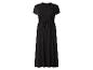 Zwarte dames maxi-jurk met V-hals en trekkoord in de taille.
