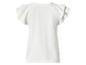 Wit dames T-shirt met ruchesmouwen, achterkant.
