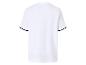 T-shirt blanc à manches courtes avec liseré noir, vue arrière.