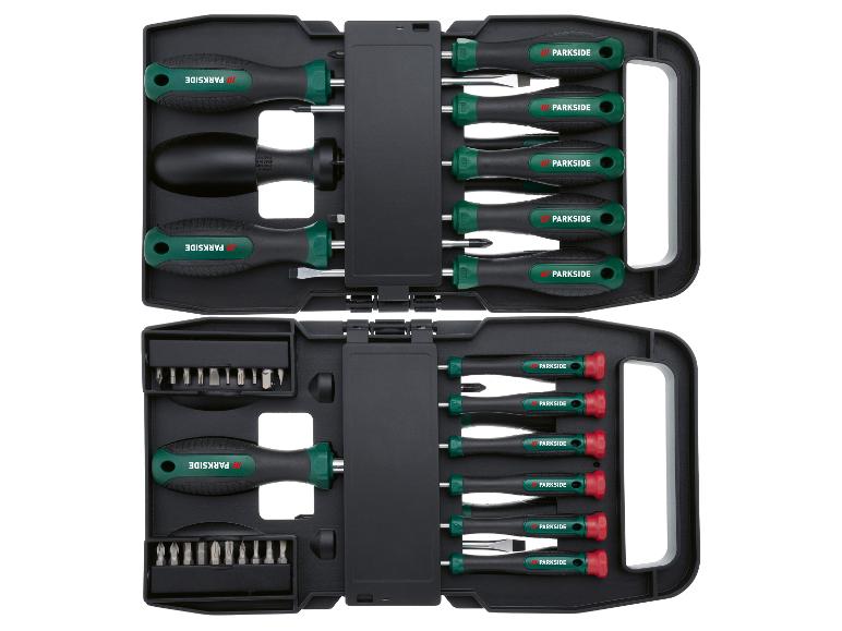Schroevendraaierset van Parkside met verschillende bits en schroevendraaiers.