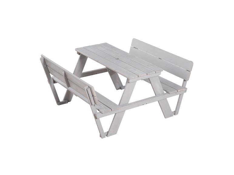 Table de pique-nique en bois gris clair avec bancs et dossiers attachés