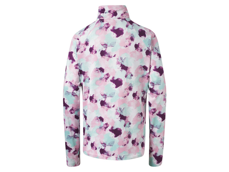 Un haut à manches longues rose et violet avec un motif abstrait.