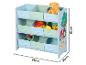 Étagère de rangement bleue pour enfants avec bacs en tissu et jouets, 65x30x62cm.