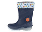 Bottes de pluie bleues avec un motif de monstre.