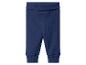 Legging bébé côtelé bleu foncé avec large taille élastique et chevilles resserrées.