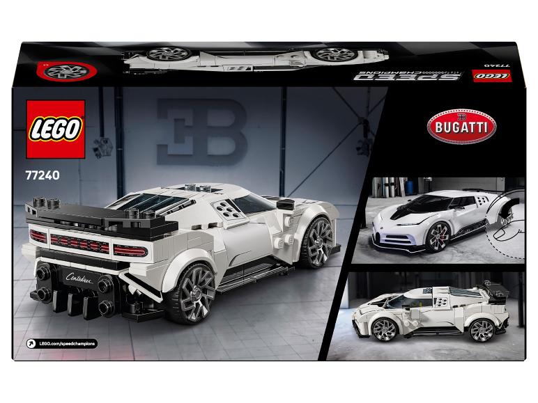 Witte raceauto speelgoeddoos met logo's en modeldetails.