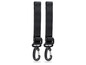 Twee zwarte clips met haken voor het bevestigen van accessoires.