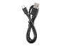 Zwarte USB-A naar USB-C oplaadkabel, netjes opgerold en vastgezet.