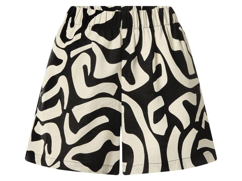 Shorts femme à motif abstrait noir et blanc avec taille élastique.